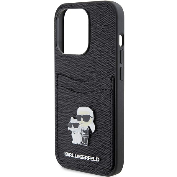 Karl Lagerfeld KLHCP15LSAPKCNPK Black Hardcase Saffiano Cardslot Karl&Choupette Metal Pin iPhone 15 Pro Tok