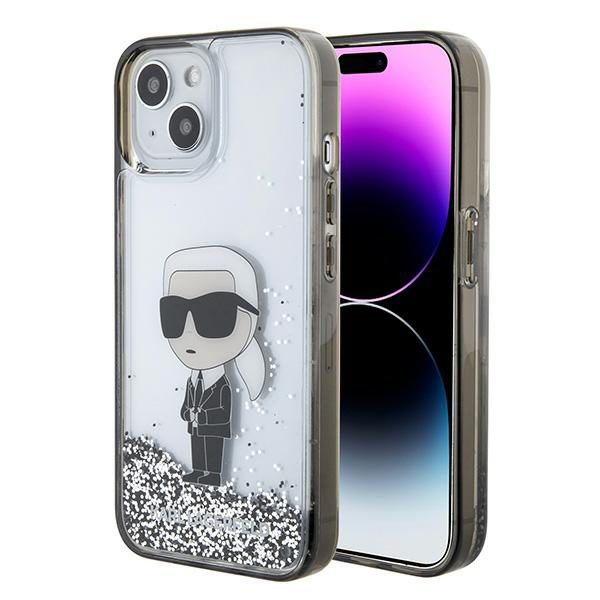 Karl Lagerfeld KLHCP15SLKKNSK Transparent Hardcase Liquid Glitter Ikonik iPhone 15 Tok