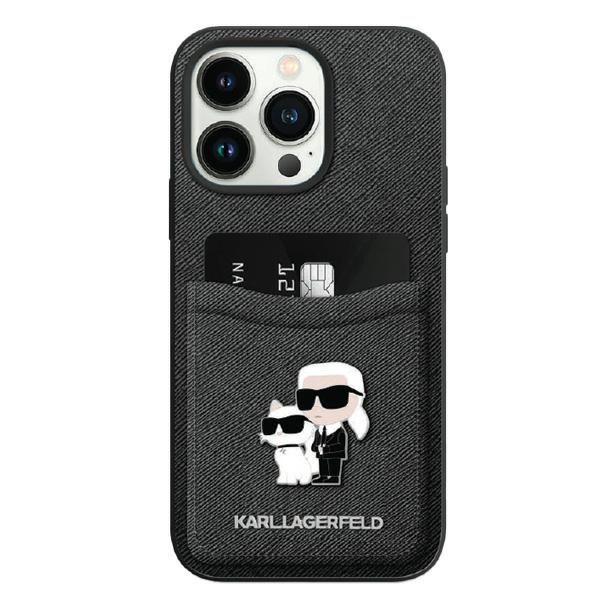 Karl Lagerfeld KLHCP15XSAPKCNPK Black Hardcase Saffiano Cardslot KC Metal Pin iPhone 15 Pro Max Tok