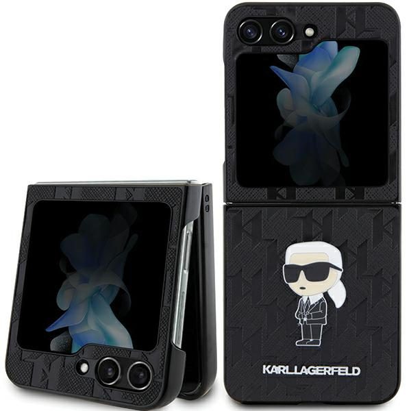 Karl Lagerfeld KLHCZF5SAPKINPK Hardcase Black Saffiano Monogram Ikonik Pin Samsung Galaxy Z Flip 5 Tok