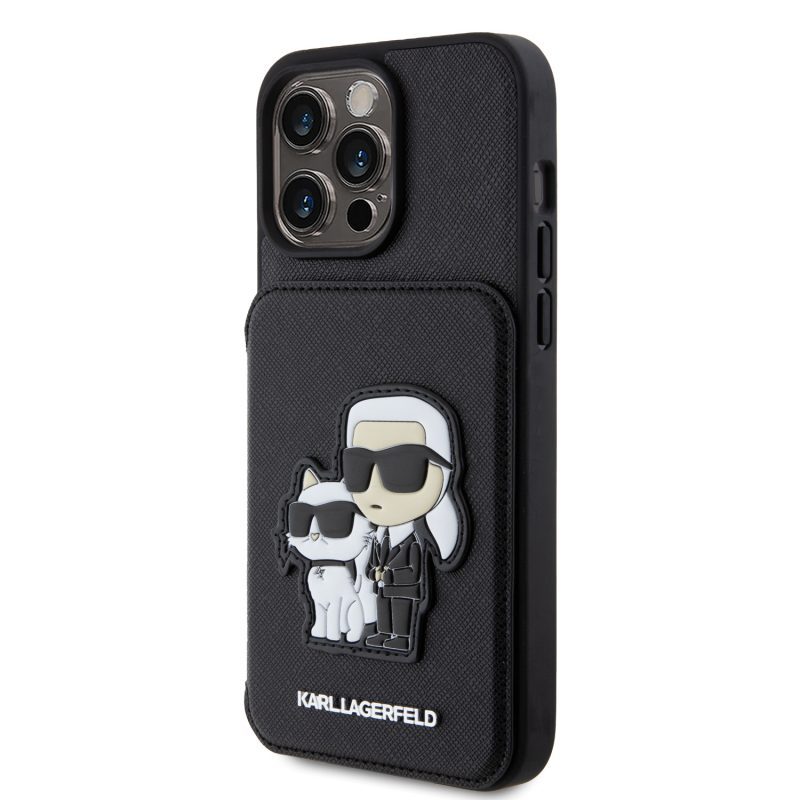 Karl Lagerfeld PU Saffiano Card Slot Stand Karl and Choupette Black iPhone 15 Pro Max Tok