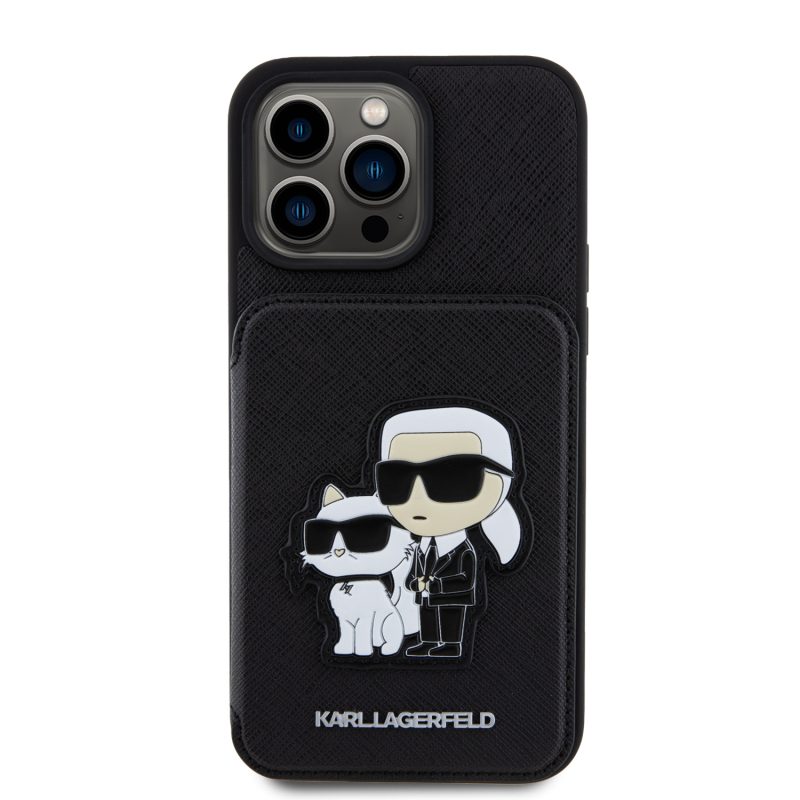 Karl Lagerfeld PU Saffiano Card Slot Stand Karl and Choupette Black iPhone 15 Pro Max Tok