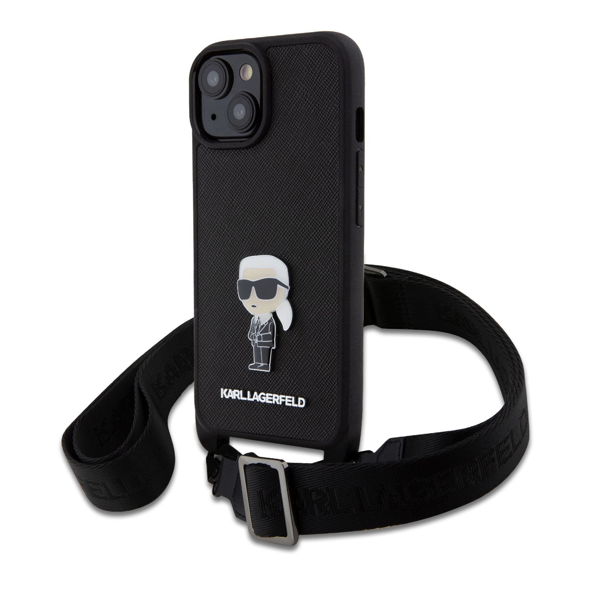 Karl Lagerfeld Saffiano Crossbody Metal Ikonik Black iPhone 15 Plus Tok