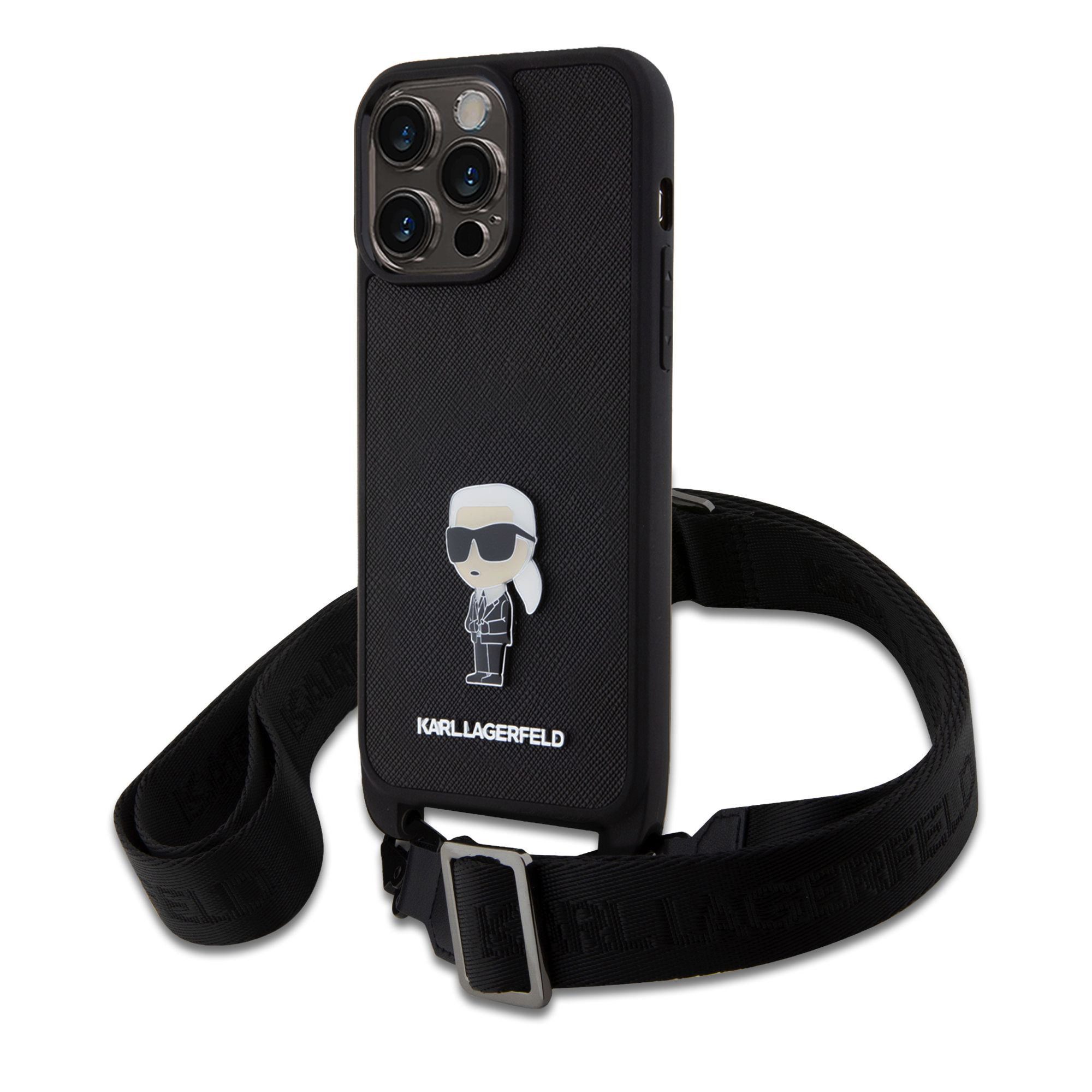 Karl Lagerfeld Saffiano Crossbody Metal Ikonik Black iPhone 15 Pro Max Tok