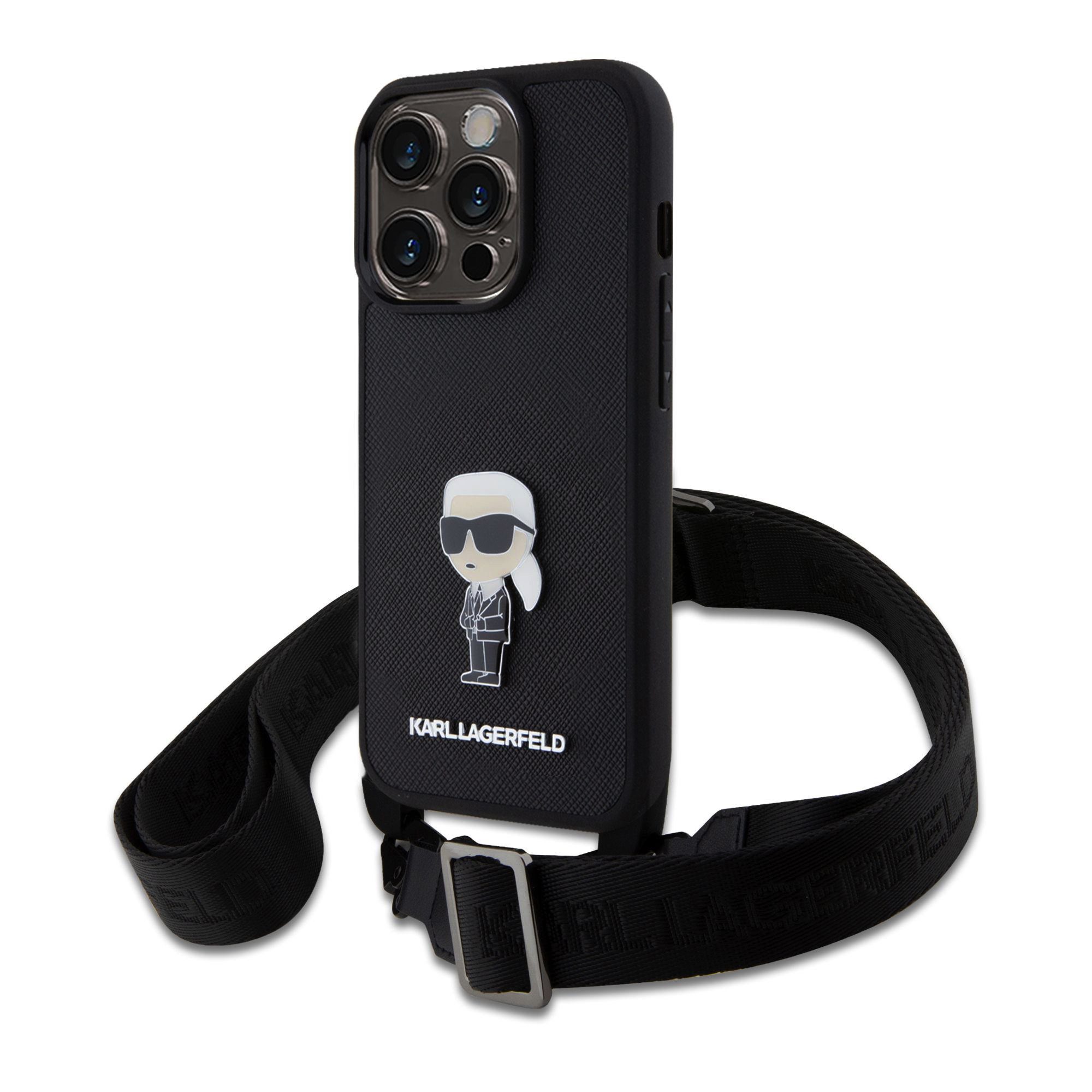 Karl Lagerfeld Saffiano Crossbody Metal Ikonik Black iPhone 15 Pro Tok