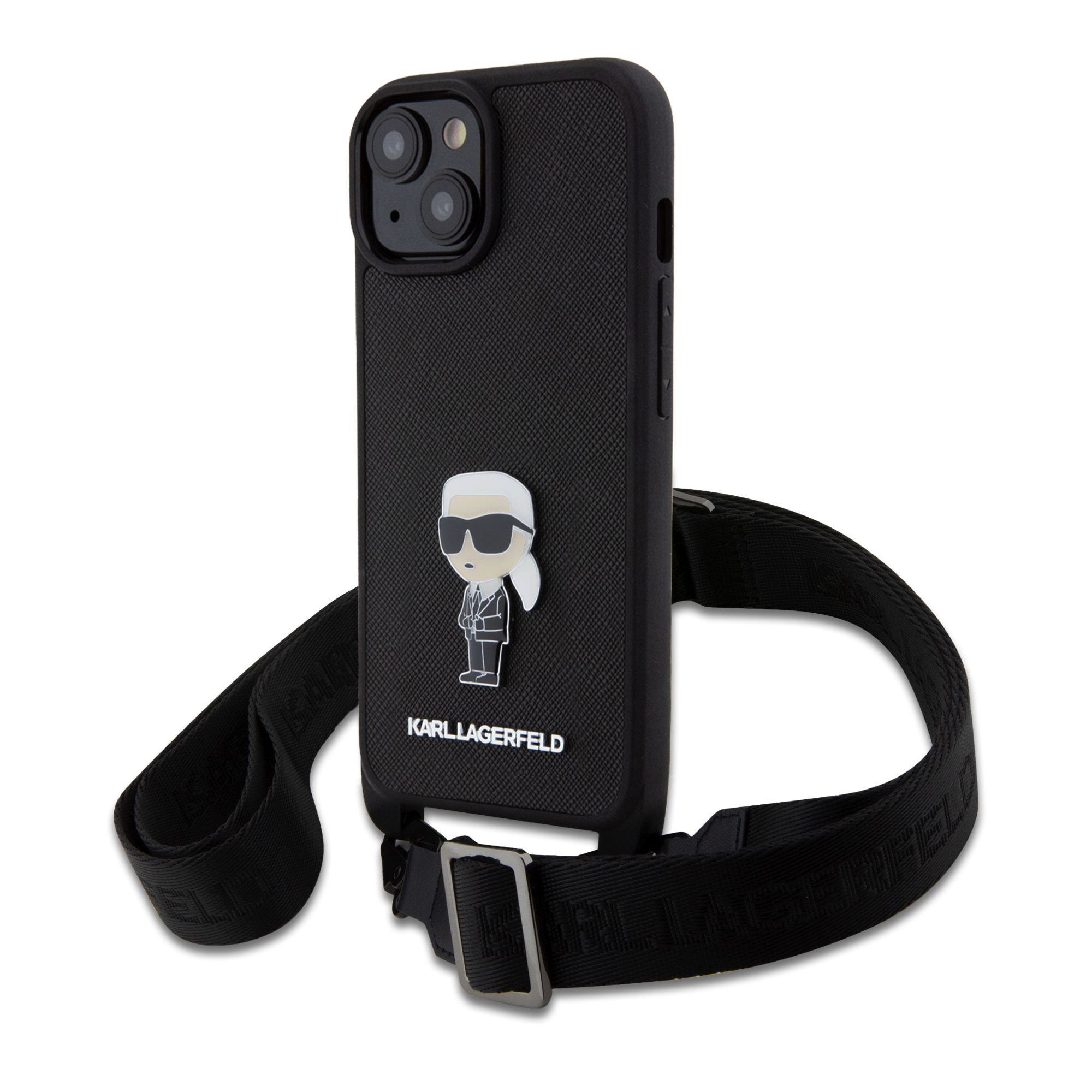 Karl Lagerfeld Saffiano Crossbody Metal Ikonik Black iPhone 15 Tok