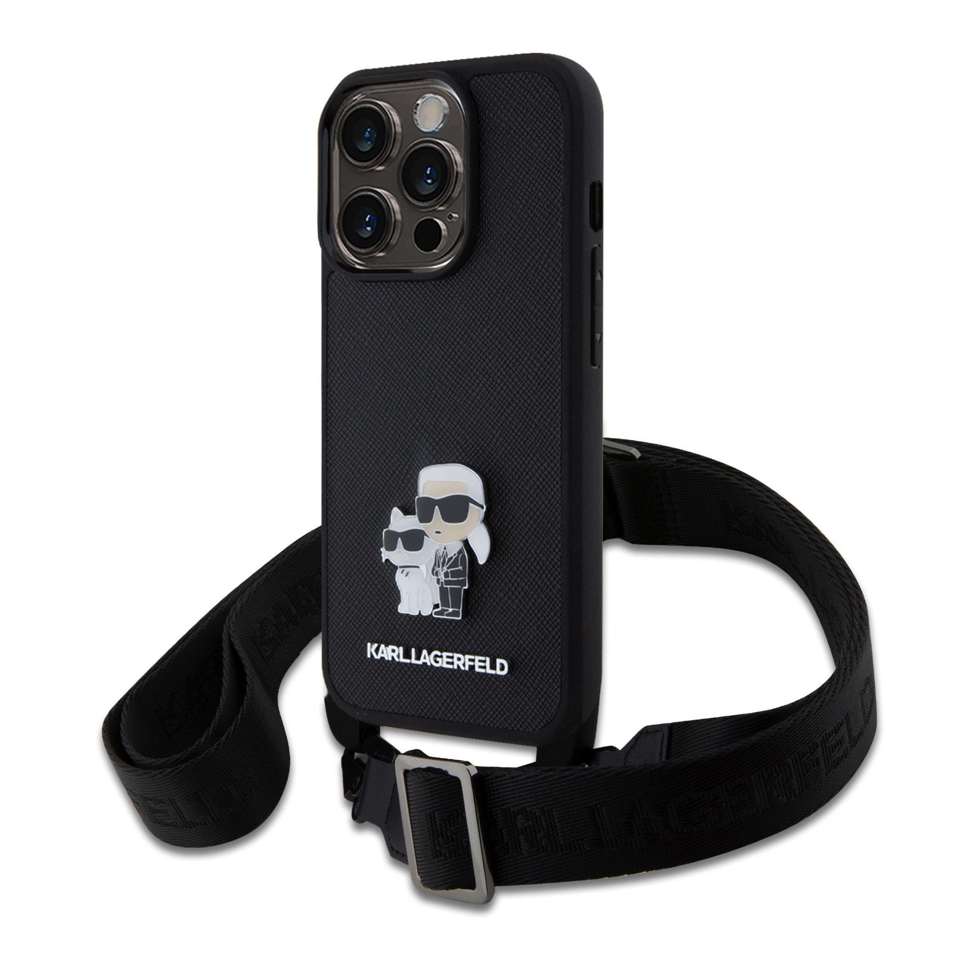 Karl Lagerfeld Saffiano Crossbody Metal Karl and Choupette Black iPhone 15 Pro Tok