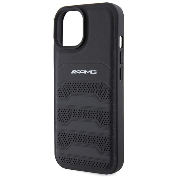 Mercedes AMG AMHCP15SGSEBK Black Hardcase Leather Debossed Lines iPhone 15 Tok
