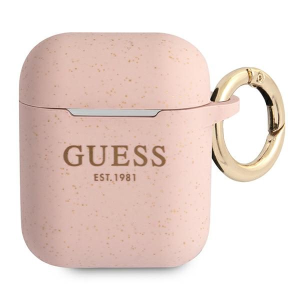 Guess GUA2SGGEP Pink Silicone Glitter AirPods 1/2 Tok