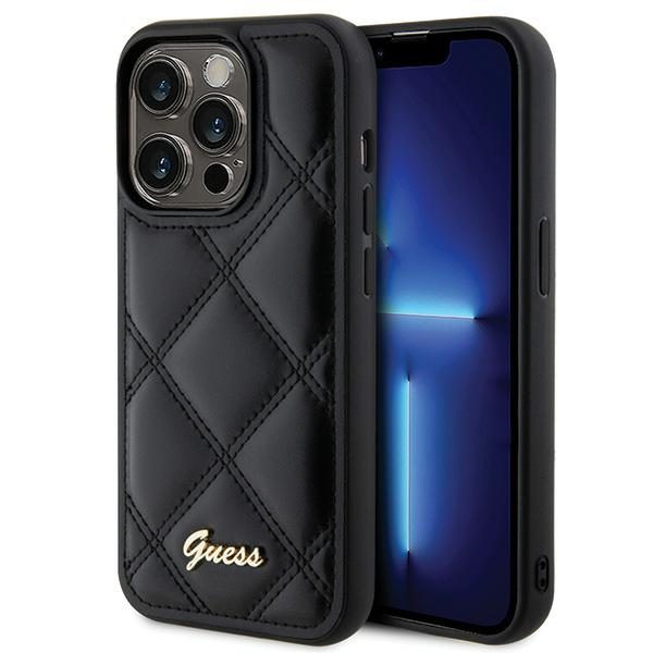 Guess GUHCP15LPSQSQSK Black Hardcase Quilted Metal Logo iPhone 15 Pro Tok