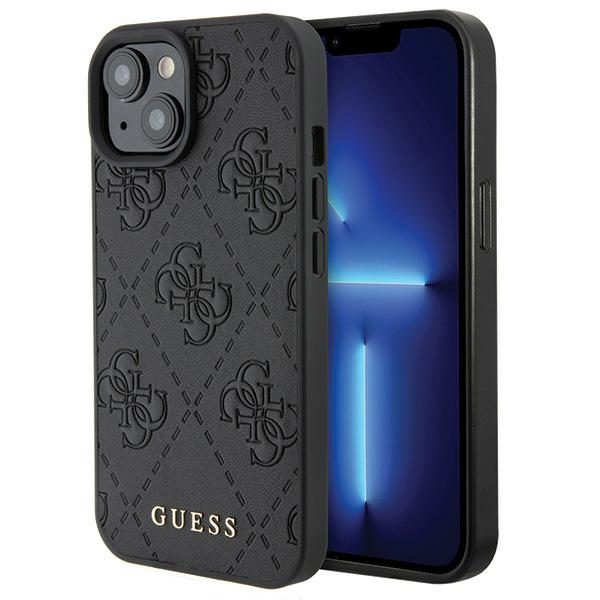Guess GUHCP15SP4EPMK Black Hardcase Leather 4G Stamped iPhone 15 Tok