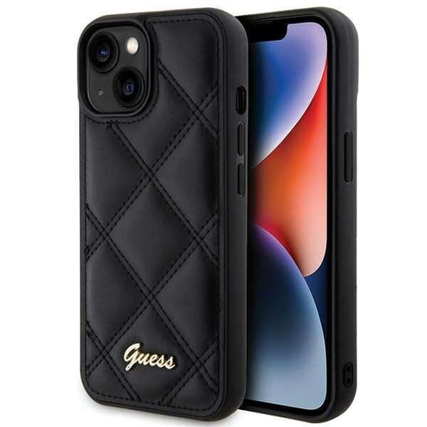 Guess GUHCP15SPSQSQSK Black Hardcase Quilted Metal Logo iPhone 15 Tok
