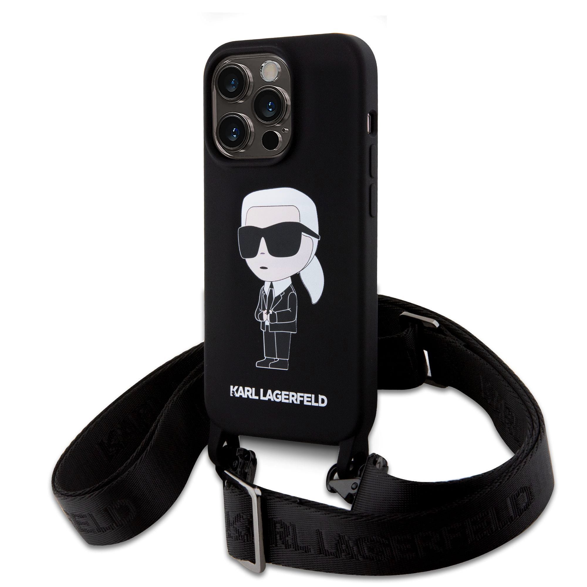 Karl Lagerfeld Liquid Silicone Crossbody Ikonik Black iPhone 15 Pro Max Tok