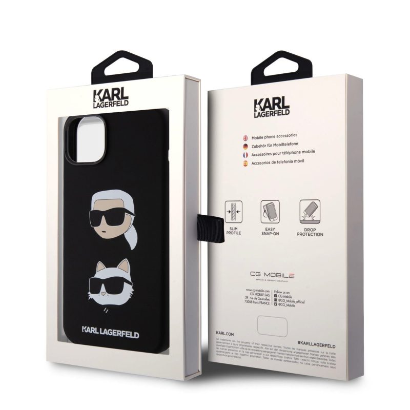 Karl Lagerfeld Liquid Silicone Karl and Choupette Heads Black iPhone 15 Plus Tok