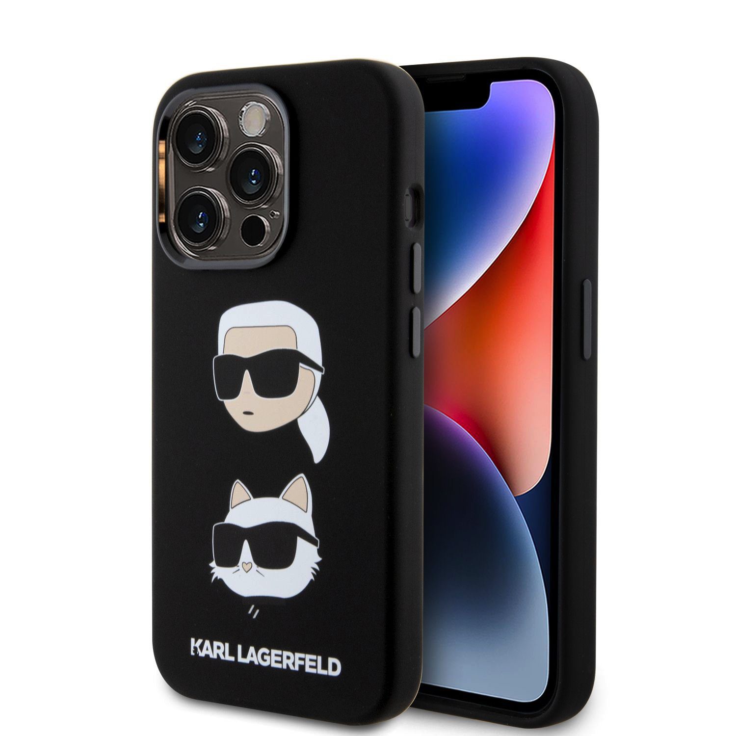 Karl Lagerfeld Liquid Silicone Karl and Choupette Heads Black iPhone 15 Pro Tok
