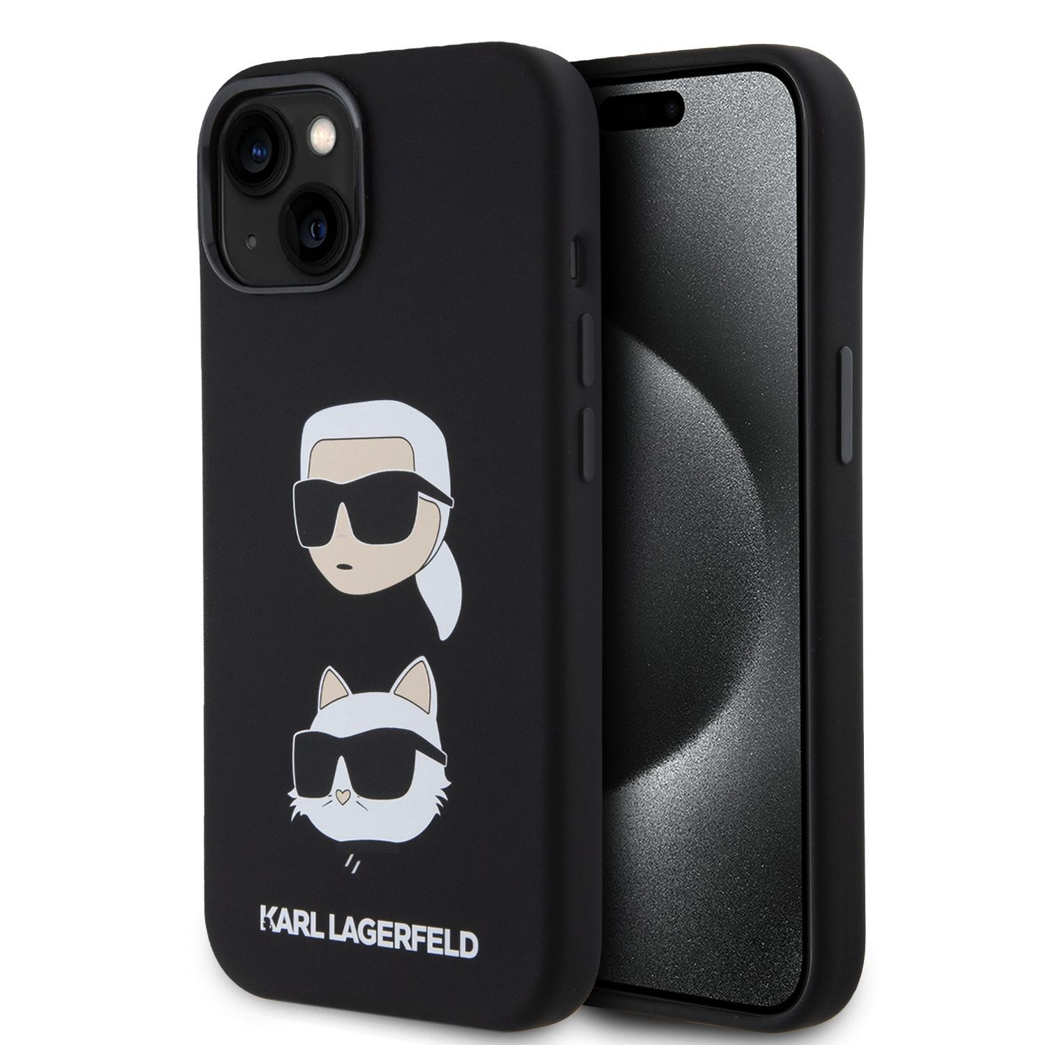 Karl Lagerfeld Liquid Silicone Karl and Choupette Heads Black iPhone 15 Tok