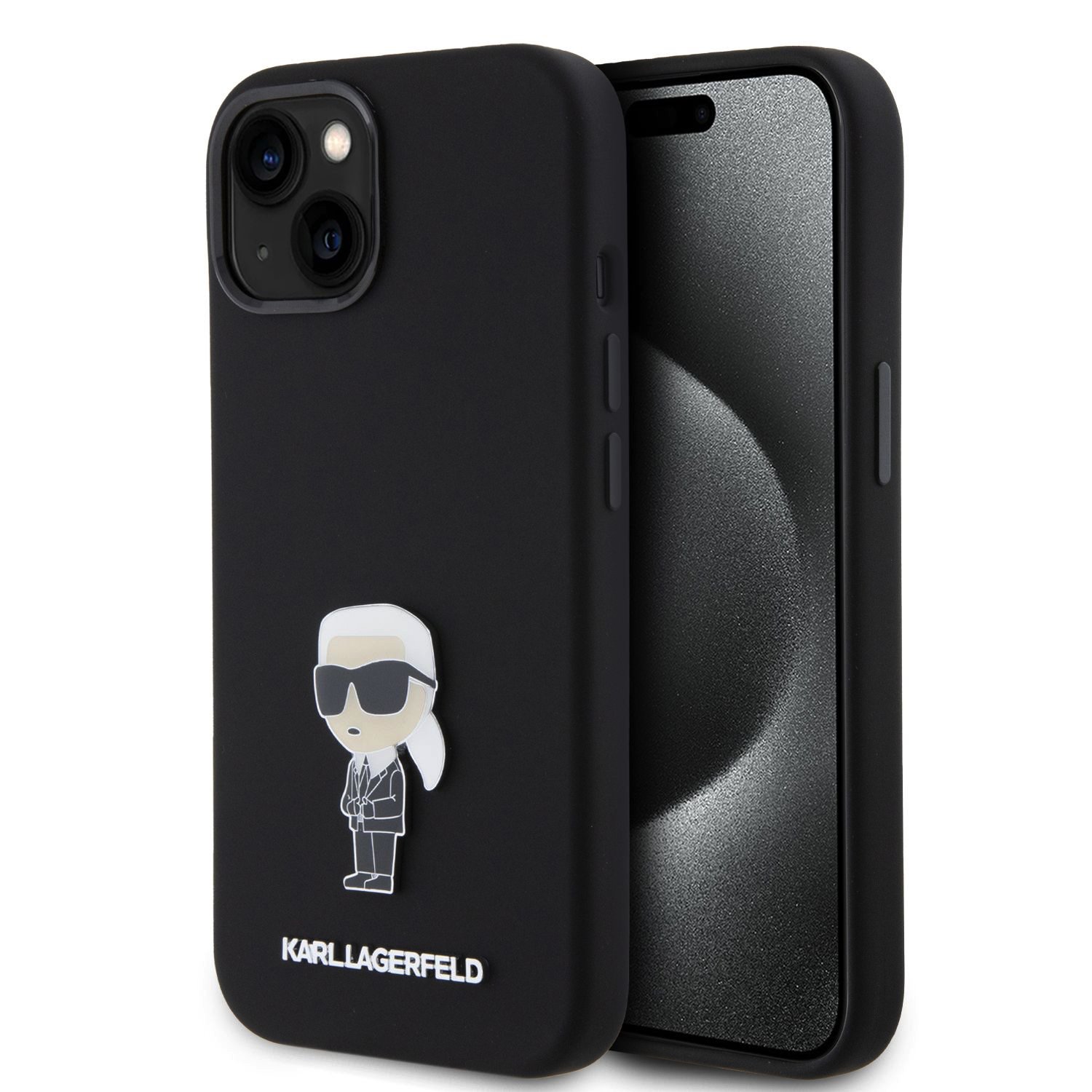 Karl Lagerfeld Liquid Silicone Metal Ikonik Black iPhone 15 Tok