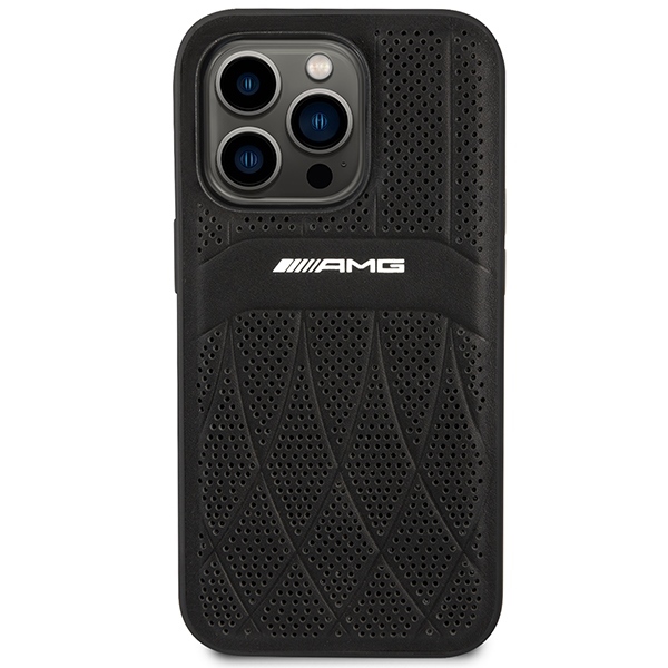 AMG AMHMP14LOSDBK Black Hardcase Leather Curved Lines Magsafe iPhone 14 Pro Tok
