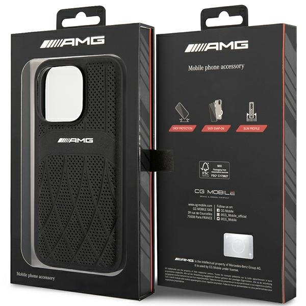 AMG AMHMP14LOSDBK Black Hardcase Leather Curved Lines Magsafe iPhone 14 Pro Tok