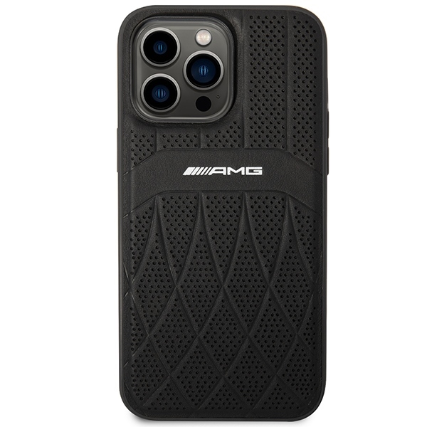 AMG AMHMP14XOSDBK Black Hardcase Leather Curved Lines Magsafe iPhone 14 Pro Max Tok