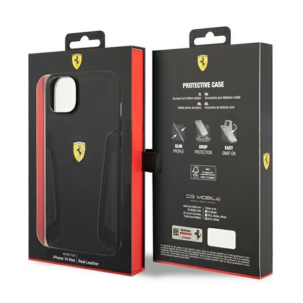 Ferrari FEHCP14MRBUK Black Hardcase Leather Stamp Sides iPhone 15 Plus/14 Plus Tok