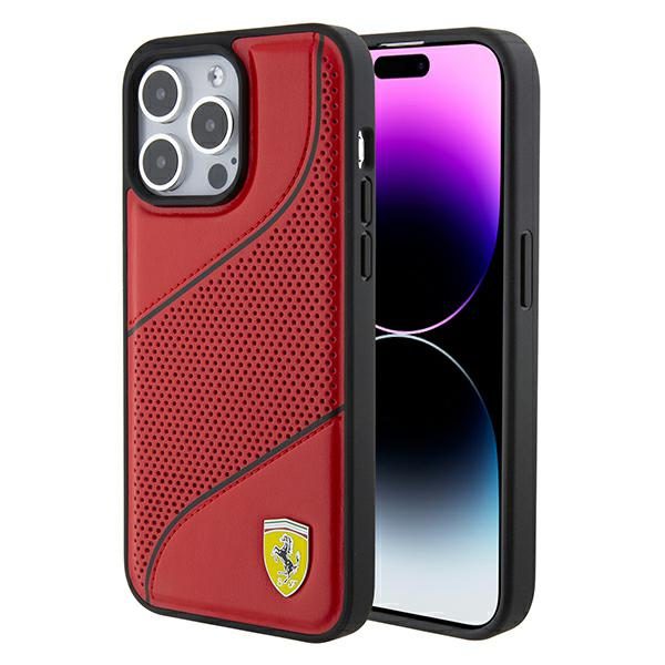 Ferrari FEHCP15LPWAR Red Hardcase Perforated Waves Metal Logo iPhone 15 Pro Tok