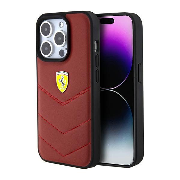 Ferrari FEHCP15LRDUR Red Hardcase Leather Stitched Lines iPhone 15 Pro Tok