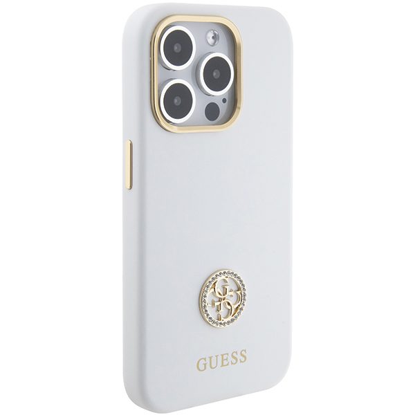 Guess GUHCP15LM4DGPH White Hardcase Silicone Logo Strass 4G iPhone 15 Pro Tok