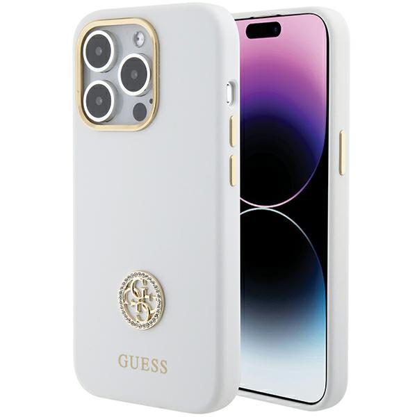 Guess GUHCP15LM4DGPH White Hardcase Silicone Logo Strass 4G iPhone 15 Pro Tok