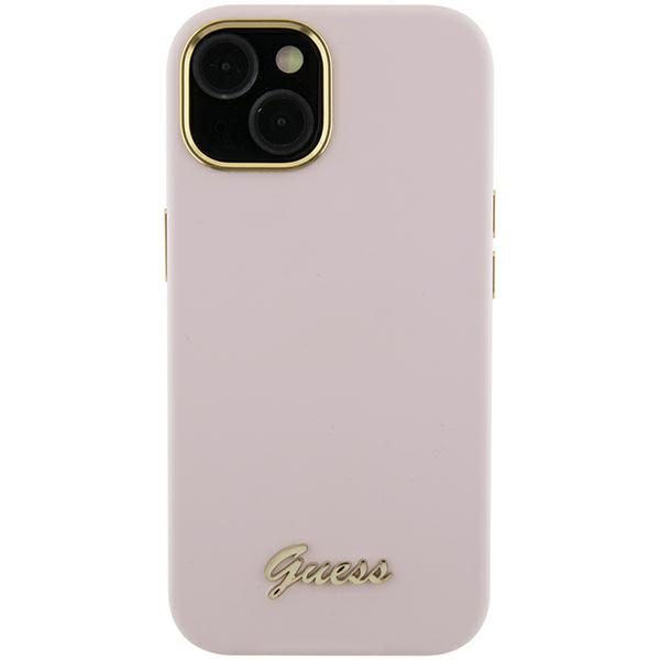 Guess GUHCP15LSMBSLP Pink Hardcase Silicone Script Metal Logo & Frame iPhone 15 Pro Tok