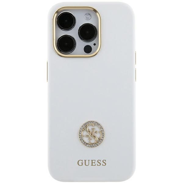 Guess GUHCP15SM4DGPH White Hardcase Silicone Logo Strass 4G iPhone 15 Tok