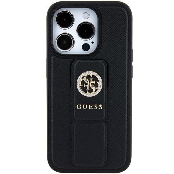 Guess GUHCP15SPGSSADK Black Hardcase Grip Stand 4G Saffiano Strass iPhone 15 Tok