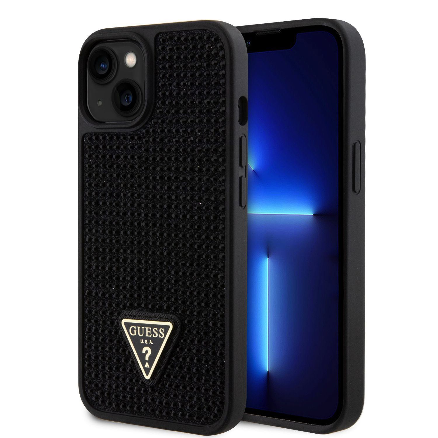 Guess Rhinestones Triangle Metal Logo Black iPhone 13 Tok