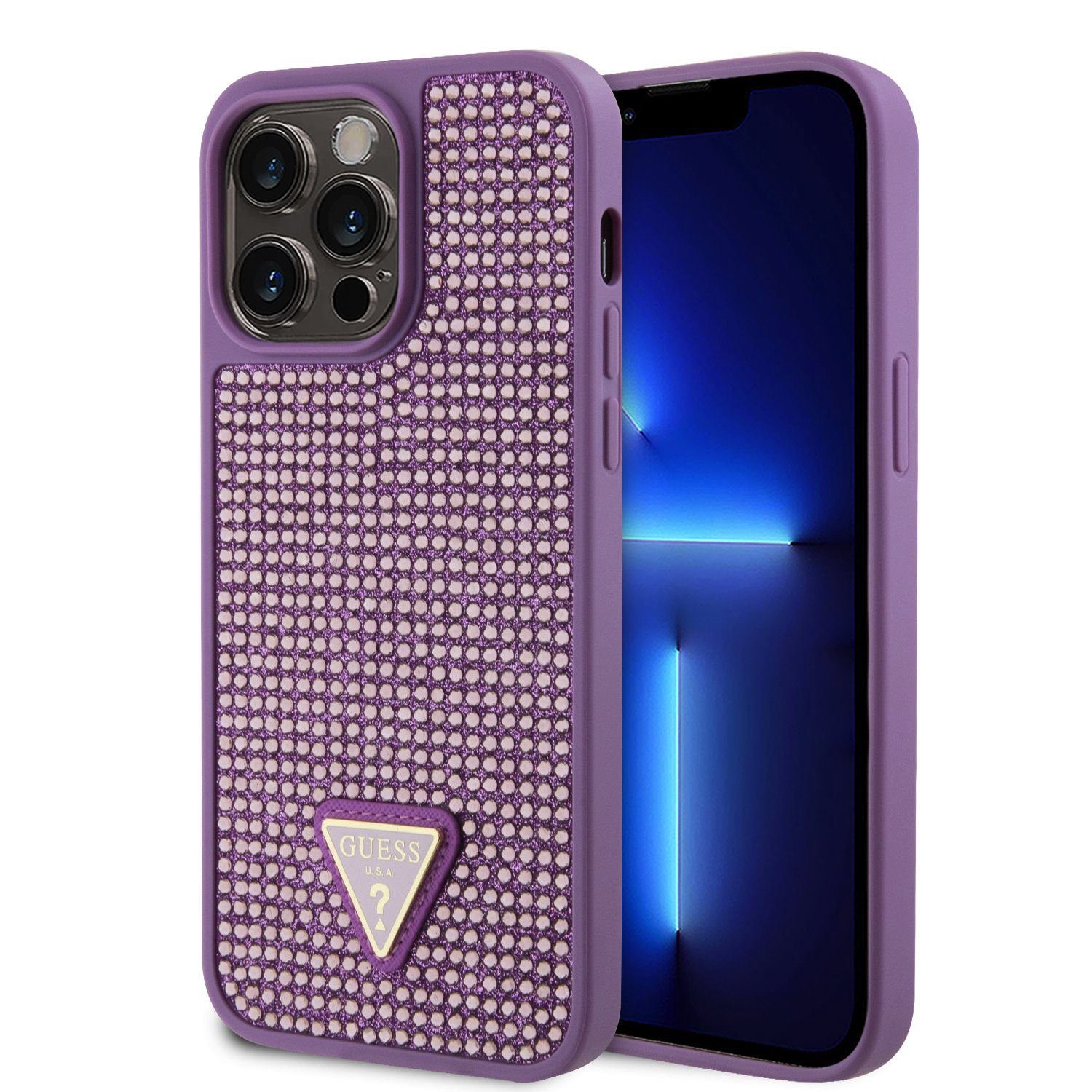 Guess Rhinestones Triangle Metal Logo Purple iPhone 15 Pro Max Tok