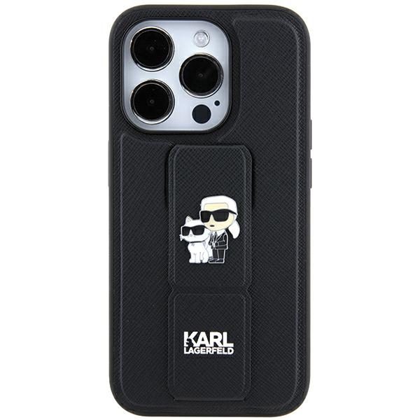 Karl Lagerfeld KLHCN61GSAKCPK Black Hardcase Gripstand Saffiano Karl&Choupette Pins iPhone 11 Tok