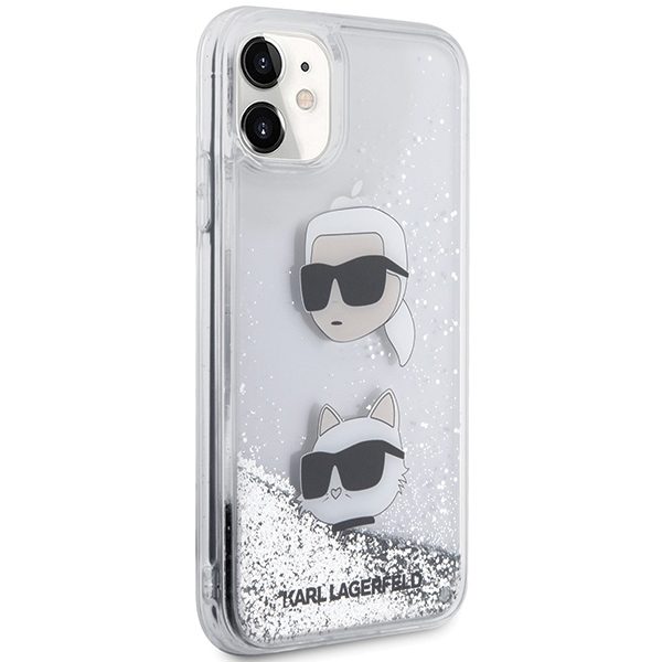 Karl Lagerfeld KLHCN61LDHKCNS Silver Hardcase Liquid Glitter Karl & Choupette Heads iPhone 11 Tok