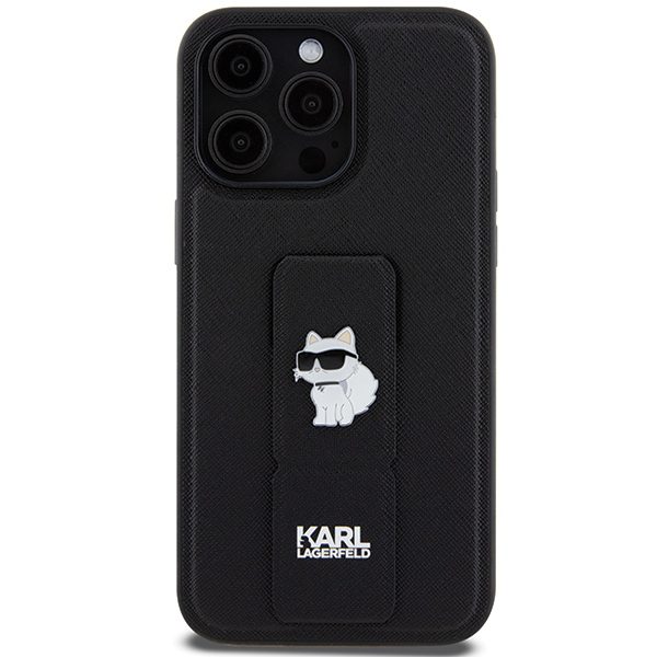 Karl Lagerfeld KLHCP13LGSACHPK Black Hardcase Gripstand Saffiano Choupette Pins iPhone 13 Pro Tok