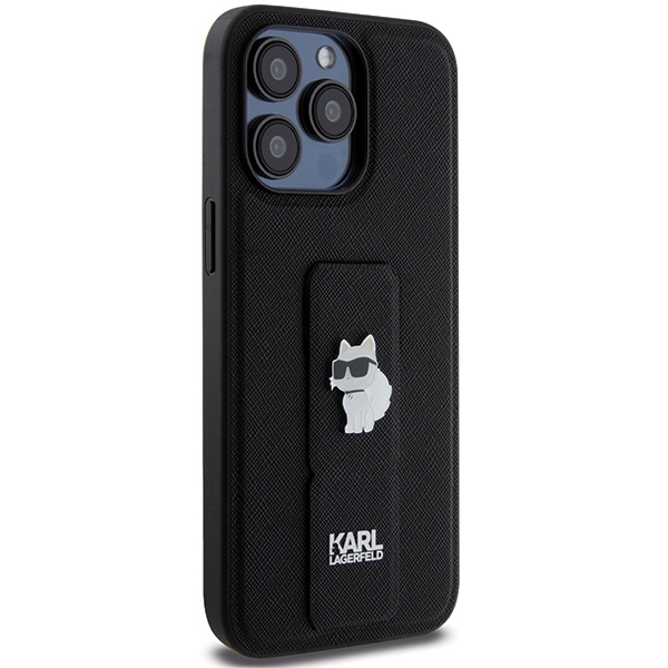 Karl Lagerfeld KLHCP13LGSACHPK Black Hardcase Gripstand Saffiano Choupette Pins iPhone 13 Pro Tok