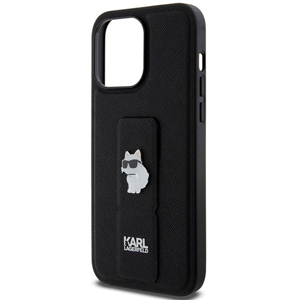 Karl Lagerfeld KLHCP13XGSACHPK Black Hardcase Gripstand Saffiano Choupette Pins iPhone 13 Pro Max Tok