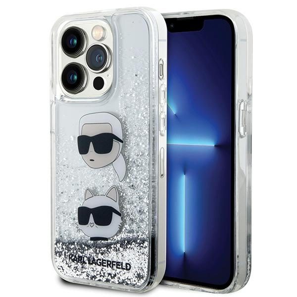 Karl Lagerfeld KLHCP14LLDHKCNS Silver Hardcase Liquid Glitter Karl & Choupette Heads iPhone 14 Pro Tok