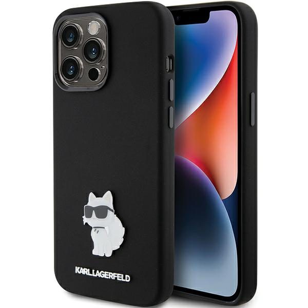 Karl Lagerfeld KLHCP15LSMHCNPK Black Silicone Choupette Metal Pin iPhone 15 Pro Tok
