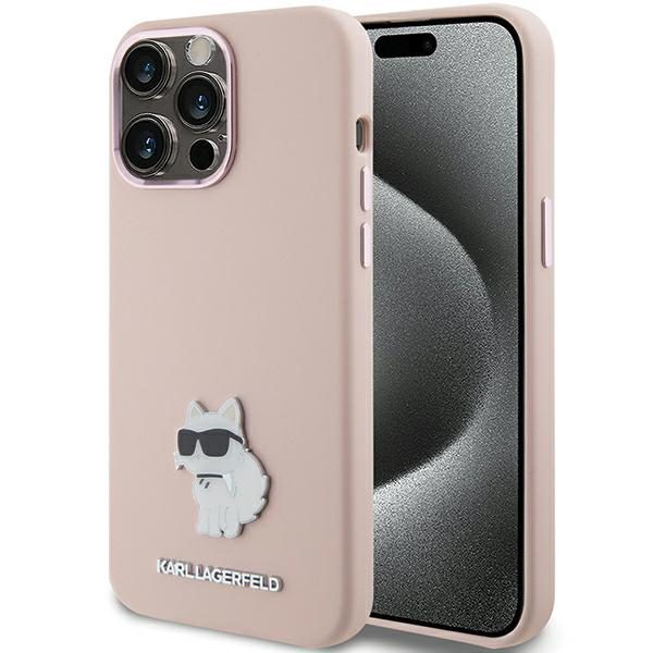 Karl Lagerfeld KLHCP15LSMHCNPP Pink Silicone Choupette Metal Pin iPhone 15 Pro Tok