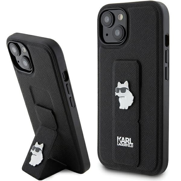 Karl Lagerfeld KLHCP15MGSACHPK Black Hardcase Gripstand Saffiano Choupette Pins iPhone 15 Plus Tok