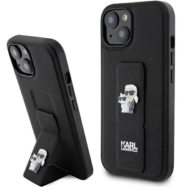 Karl Lagerfeld KLHCP15MGSAKCPK Black Hardcase Gripstand Saffiano Karl&Choupette Pins iPhone 15 Plus Tok