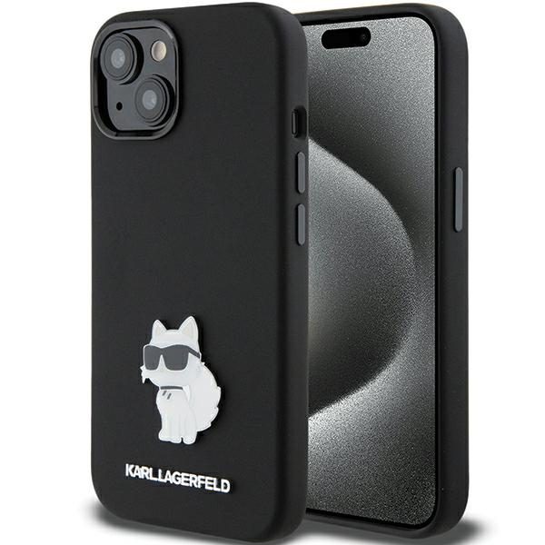 Karl Lagerfeld KLHCP15MSMHCNPK Black Silicone Choupette Metal Pin iPhone 15 Plus Tok
