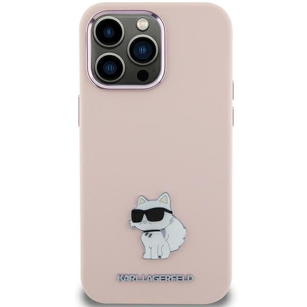 Karl Lagerfeld KLHCP15MSMHCNPP Pink Silicone Choupette Metal Pin iPhone 15 Plus Tok
