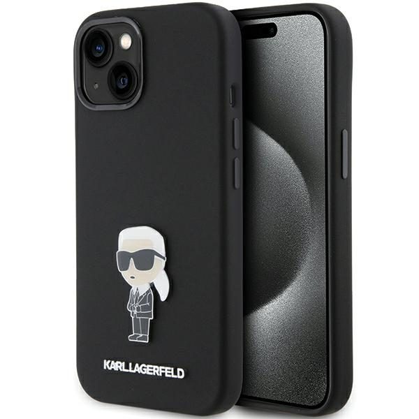Karl Lagerfeld KLHCP15MSMHKNPK Black Silicone Ikonik Metal Pin iPhone 15 Plus Tok