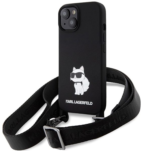 Karl Lagerfeld KLHCP15SSCBSCNK Hardcase Black Crossbody Silicone Choupette iPhone 15 Tok