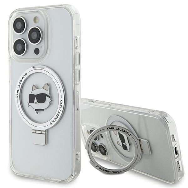 Karl Lagerfeld KLHMP15LHMRSCHH White Hardcase Ring Stand Choupette Head MagSafe iPhone 15 Pro Tok