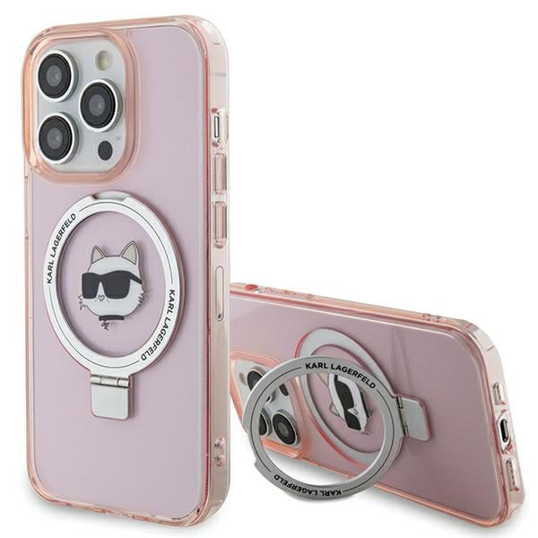 Karl Lagerfeld KLHMP15LHMRSCHP Pink Hardcase Ring Stand Choupette Head MagSafe iPhone 15 Pro Tok